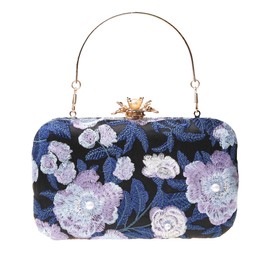 DA BODAN Womens Vintage Floral Beaded Sequin Tiny Clutch Embroidery Crossbody Evening Handbags for Wedding Party Prom (Dark blue)