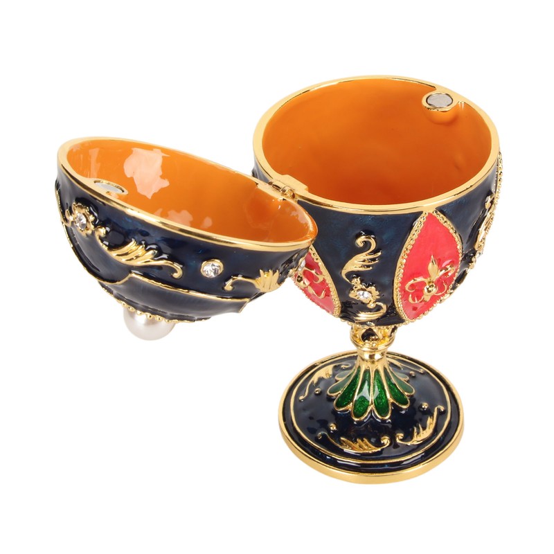 Egg Shaped Trinket Boxes Rhinestones Inlay Hand Painted Enamel Delicate