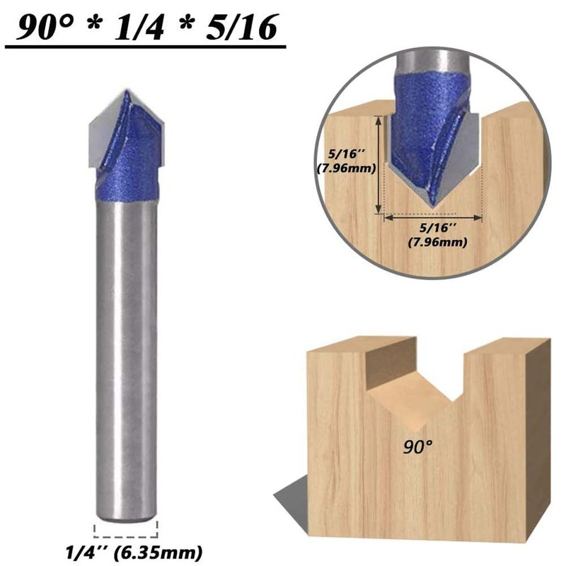 Mesee 4 Pieces 90 Degree V Groove Router Bit Set,