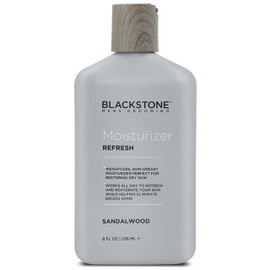 Blackstone Men's Grooming Refresh Facial Moisturizer with Vitamin E, Peppermint & Hyaluronic Acid - Lightweight & Non-Greasy | Restores Dry Skin | Paraben & Cruelty Free | USA Made, Sandalwood (8 oz)