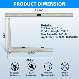XKV Quick-Install Heavy-Duty Wall Bracket for 7000-36000 BTU Split Air Conditioner ,HVAC, Compressor, Heat Pump System,Max 440 LB Capacity,Outdoor Pre-Drilled Holes Design