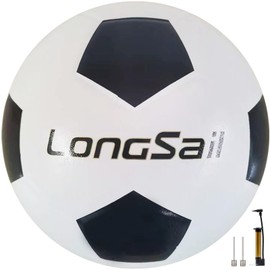 Longsail Foam Waterproof Soccer Ball USA Size 3,4,5 Kids Youth Adult Seamless High Durability Leisure Sports Beginners Club Competition Training (Black/White, Size 3)