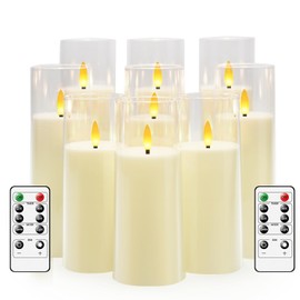 kakoya Flickering Flameless Candles Battery Operated with Remote and 2/4/6/8 H Timer Plexiglass Led Pillar Candles Pack of 9 (D2.2"xH 5"6"7")with Realistic Moving Wick Candles for Home Decor(Ivory)