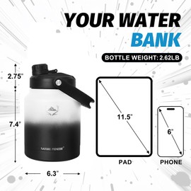 NATURE PIONEOR 84 oz Insulated Water Bottle - Double Vacuum Stainless Steel Water Jug with Holder/Carrier, Wide Mouth, Outdoor Sports, Hiking, Camping, Gym