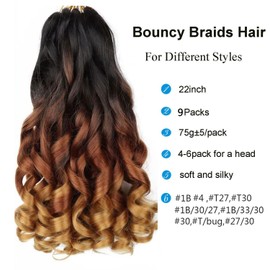 9Packs French Curl Braiding Hair Extension Crochet Braids Hair Extensions for Braiding Crochet Hair for Braiding Pre Stretched Braiding Hair Synthetic Hair for Braiding (#1B /30/27)