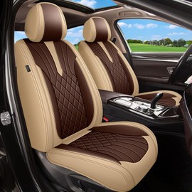 IKABEVEM Breathable Car Seat Covers for Ford Bronco Sport 2025 2024 2023 2022 2021, Perforated Leather Full Set 5 Seats, for Ford Bronco Sport Accessories (Beige&Brown)