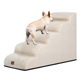 GoGoBunny Ramp Dog Stairs for High Beds 22.6" H, 5-Step Dog Slope Stairs with Durable Waterproof Fabric Cover, Pet Steps for Old Large Dogs Climbing, Non-Slip Sturdy Indoor Step, Beige