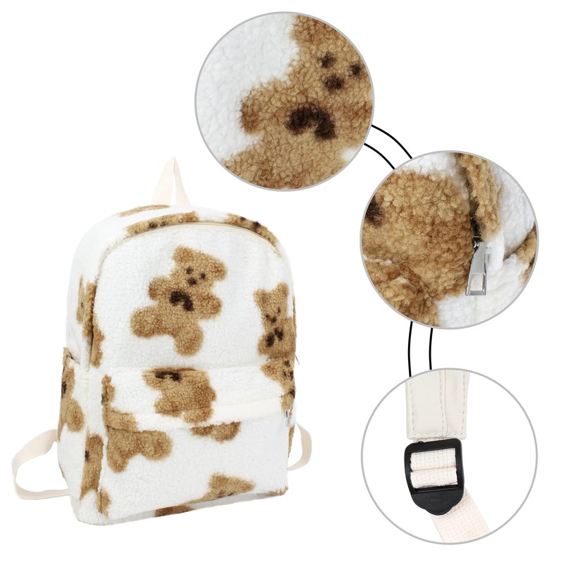 Aisi Women Girl Plush Backpacks Cute Bear Pattern Backpack Faux