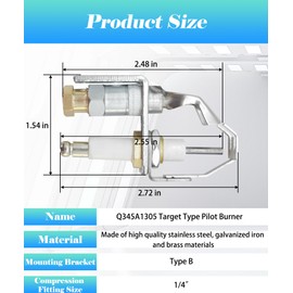 Q345A1305 Pilot Burner,Natural Gas And Propane Pilot Burner Assembly, Furnace Pilot Ignitor Igniter Compatible With Honeywell Target Type Pilot Burner