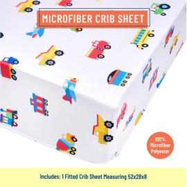 Wildkin Microfiber Fitted Crib Sheet for Boys & Girls, Crib Sheets Measures 52 x 28 Inches, Soft & Breathable Fabric Crib Sheets for Kids, Fits Standard Crib Mattress, BPA-free(Trains Planes & Trucks)