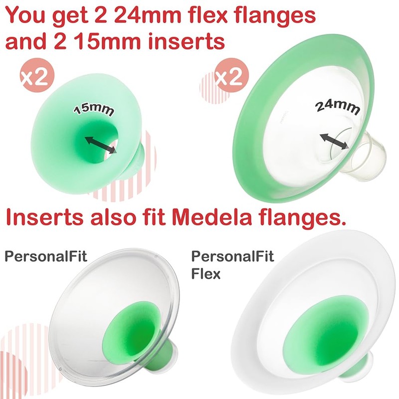 Nenesupply 24mm Flanges and 19mm Inserts Compatible with Lansinoh Breastpump