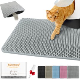 Waterproof Cat Litter Mat, Double Layer EVA, Odor-Free Large Grid, Urine Proof, Easy Cleanup (Gray, 24 x 35)