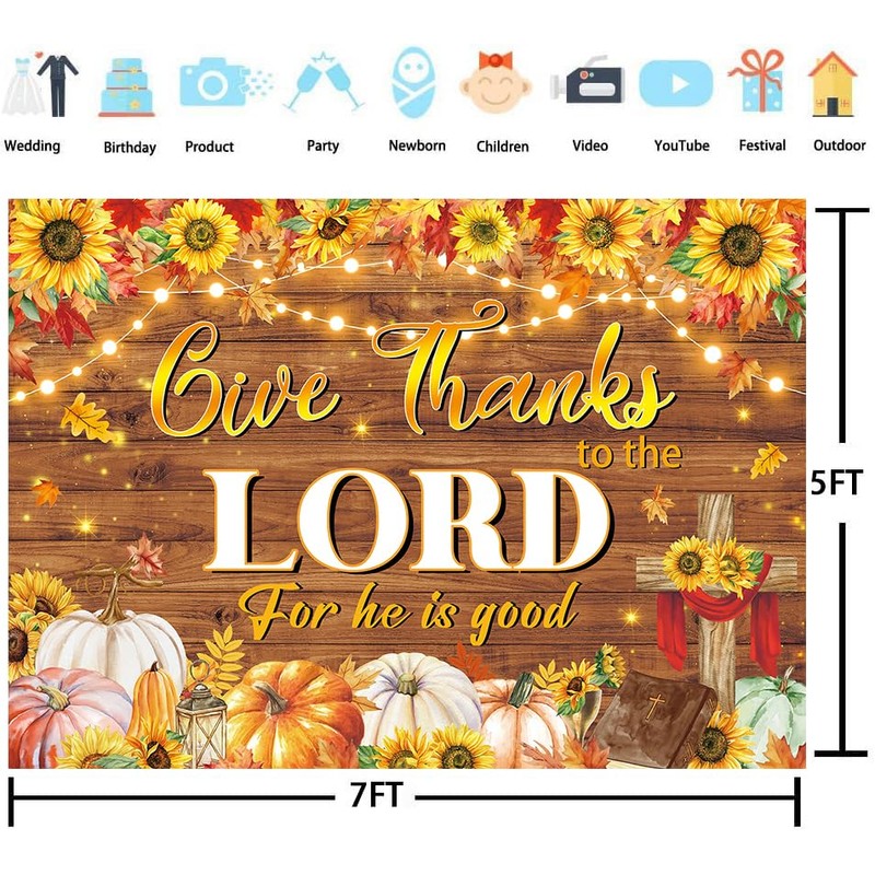 Give Thanks to The Lord Backdrop Autumn Maple Leaf Pumpkin