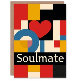 Artery8 Valentines Day Greeting Card Soulmate Bauhaus Art Love Heart For Him or Her