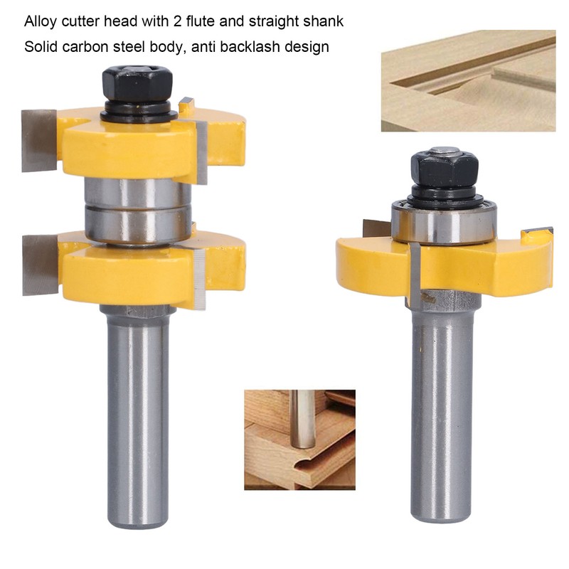 2Pcs Tongue Groove Router Bit T Shape 3 Teeth 2