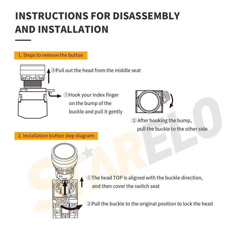 STARELO 22MM 1NC Red Mushroom Emergency Stop Latching Push Button