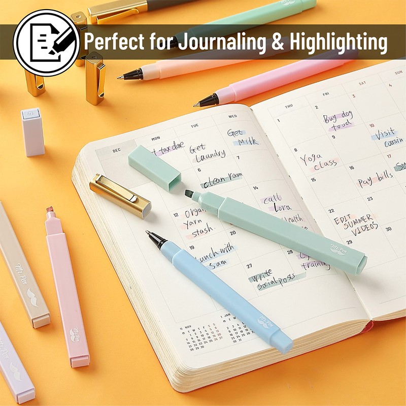 Mr. Pen- Aesthetic Highlighters and Pens No Bleed, 12 Pack,
