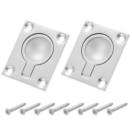 sourcing map Flush Ring Pull Handle, 2Pcs 48 x 38 mm - 316 Stainless Steel Square Recessed Door Pull with Screw, Hidden Door Latch for Marine Yacht Hatch Furniture