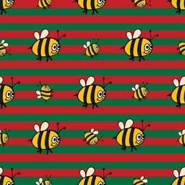 Birthday Christmas Kids Bee Gift Wrap, Red and Green Striped Wrapping Paper, Cute Bee Theme (Red, One 20 inch x 30 inch sheet)