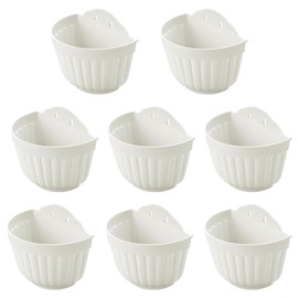 8 Pack Resin Wall Hanging Planter Pots Vertical Garden Living Wall Mount Window Hang Indoor Outdoor Plant Flower Basket for Kitchen Herbs Balcony Railing Shelf Fence Bedroom Trellis Decor Modern White
