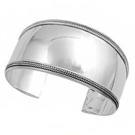 Designer Inspirations Boutique 30MM Wide Polished Concave Open Cuff Bangle Bracelet for Women/Teenager/Girls - 925 Sterling Silver