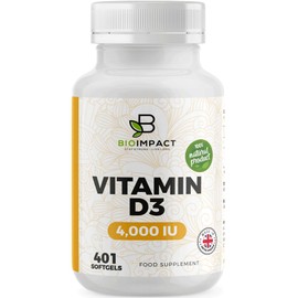 BIOIMPACT Vitamin D3 4,000 IU Softgel Tablets | High Strength | Premium Olive Oil | 401 Easy to Swallow Softgels | 1 Year+ Supply | Supports Immune System | Non-GMO & Gluten-Free | UK Manufactured