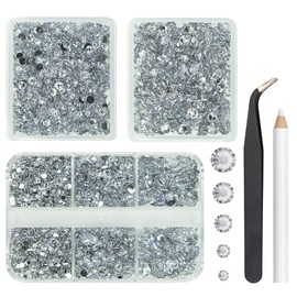 qiipii 3 Boxes 5070PCS Crystal Clear Resin Rhinestones White Resin Stones Gems 2mm 3mm 4mm 5mm 6mm Non-Hotfix Silver Crystals Diamonds for Nails Body Face Eyes Makeup Tumblers Mugs Bottles DIY Crafts