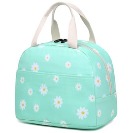 Mimfutu Flowers Insulated Lunch Bag for Women Girls, Reusable Lunch Box Picnic Tote Bags for Adults Kids School Work Travel (Green)