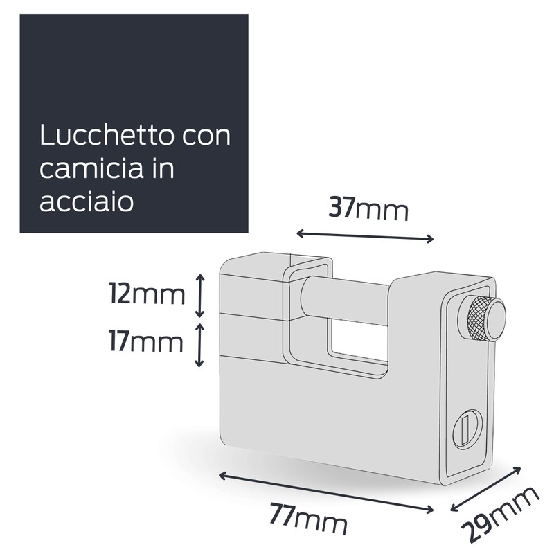 CISA 25769 Padlock Enclosed Locking Line, Steel, 80 mm