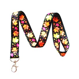 Fall Themed Lanyard Key Chain Id Badge Holder (Festive Leaves)