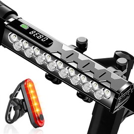 Vastfire 17 LED Bike Lights 5000 Lumen, Super Bright Bicycle Light for Night Riding, USB Rechargeable Bike Headlight and Taillight, Waterproof Wide Beam Bike Front Light with Digital Power Display