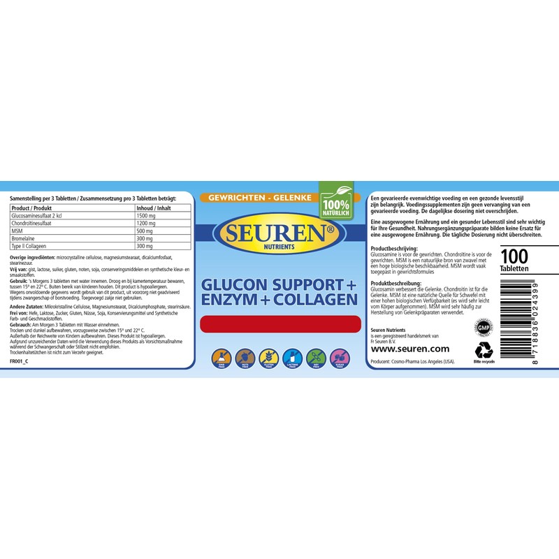 Seuren Nutrients Glucon support + enzyme + collagen 100 tablets