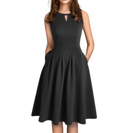 Sureple Women's Retro Sleeveless Swing Casual Work Summer Party Dress with Pockets (A-SP81-Black, l)