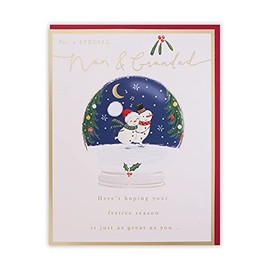 Clintons: Skating Snowmen In Globe Nan & Grandad Christmas Card, Xmas Card Nan & Grandad, Nan and Grandad Xmas Cards, Multi-Colour, 155 x 201, 1170779