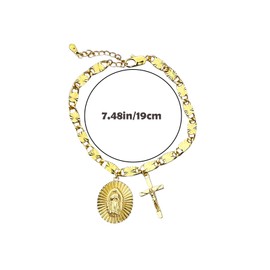 Catholic Rosary Bracelet with Our Lady of Graces Medal and Crucifix Charm, 18K Gold Plated