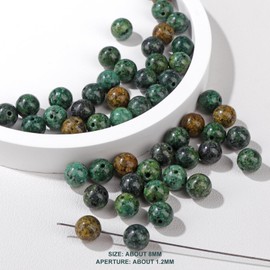 Risyfjew 50PCS 8mm Natural African Turquoise Beads Gemstone Round Loose Beads for Jewelry Making Chakra Crystal Stone Beads for Bracelets Necklace Earrings Making Supplies (50pcs/Strand)