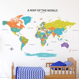 DECOWALL SG2-2414 Colourful World Map Wall Stickers (Large 120 x 75cm) Educational Wallpaper Decals for Kids DIY Living Room Bedroom Art Home Décor Office Nursery Removable (Large)
