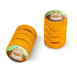 Hamster Eating Stash of Food Motorcycle Bicycle Bike Tire Rim Wheel Aluminum Valve Stem Caps