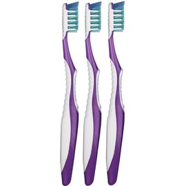Oral Basics Cross Bristles Toothbrush, Compact 35 Soft, All-Inclusive Gum Stimulator and Tongue Cleaner - Pack of 3 (Colors Vary)