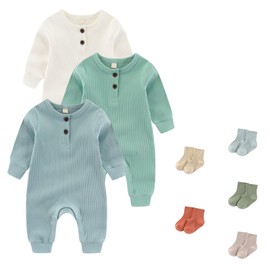 JELYLOVE Unisex Long Sleeve Baby Romper And Sock Solid infant Boy Girl Jumpsuits 0-24Months New Born Outfits