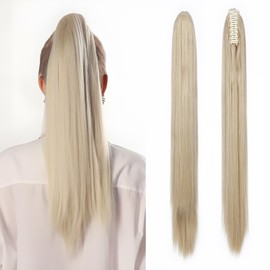 TESS Clip in Ponytail Extension Claw, 26 Inches Hair Extensions Synthetic Straight Ponytail Clip in Blond Hair Pieces for Women 150g