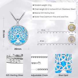 Eusense Tree of Life Pendant Necklace 925 Sterling Silver Gifts for Father's Day Jewellery for Mother Women Girls, Sterling Silver, No Gemstone