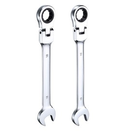 HARFINGTON 2pcs Flex-Head Ratcheting Wrench 18/19mm 180° Rotating Head Metric Ratchet Combination Wrenches 72-Teeth Chrome Vanadium Steel Open End Ratchet for Fasteners Nut Bolt