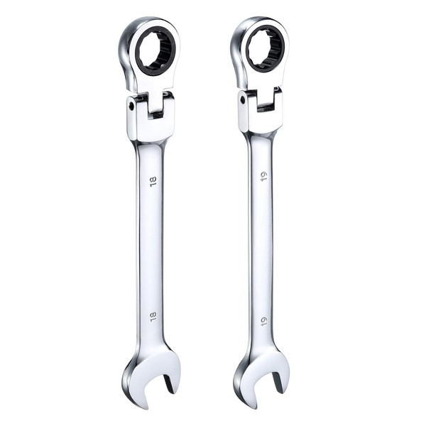 HARFINGTON 2pcs Flex-Head Ratcheting Wrench 18/19mm 180° Rotating Head Metric