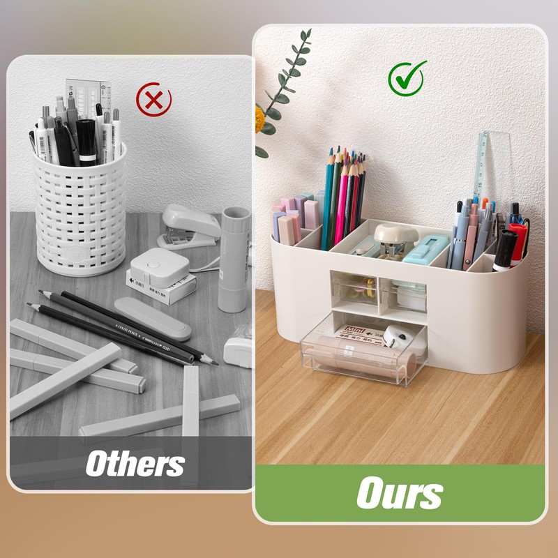 MumdoYAL Desk Organiser with 6 Compartments and 3 Drawers -