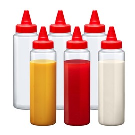 Amazing Abby 8-Ounce Plastic Squeeze Bottles (Set of 6), Reusable Condiment Bottles, BFA-Free, Dishwasher-Safe, Perfect for Ketchup, Mustard, Mayonnaise, Sauces, Condiments, Dressings, and More