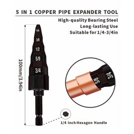 Copper Pipe Tube Expander,HVAC Repairing Pipe Swaging Tool,[5 in 1] Expanding Tool for Expanding Pipe Sizes 1/4'',3/8'',1/2'',5/8'',3/4'',Copper Pipe Expander Tool for HVAC Air Conditioner Repairing