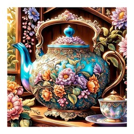 hill froeistung 5D Colorful Teapot Diamond Art Painting Kits for Adults,Flower Diamond Art for Beginners, DIY Full Drill Teacup Diamond Art Painting(12X12 inch)