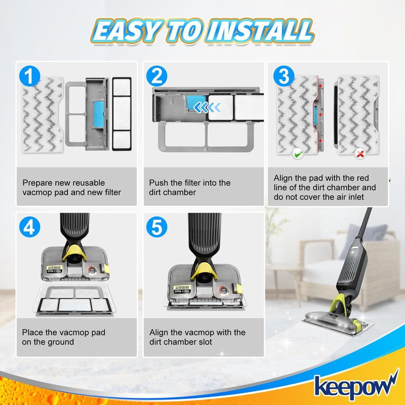 KEEPOW Reusable Vacmop Replacement Pads Compatible with Shark Vacmop VM252