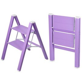 2 Step Lightweight Folding Ladder for Home, 330lbs Aluminum Step Ladder Anti-Slip for Kitchen, Step Stool Foldable Adults for Closet, 330lbs - Purple